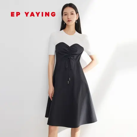 EP YAYING雅莹 简约黑白假两件短袖连衣裙 2023新款4679A商品大图