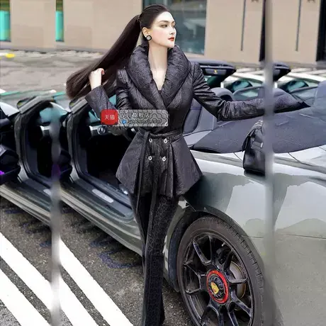 VJE冬季女王范大翻领双排扣洋气裙摆棉服新款厚实保暖棉袄商品大图