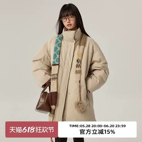 omont蛋挞家90鹅绒复古工装立领保暖羽绒服2025春宽松休闲面包服商品大图
