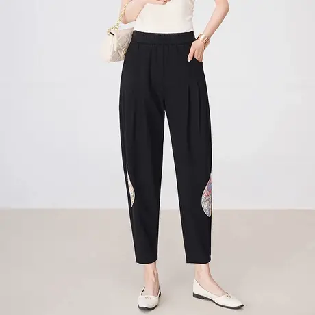 2024春夏新款国风绣花哈伦裤女高腰休闲百搭束脚裤小个子萝卜裤子商品大图