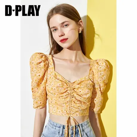 DPLAY德帕拉夏季新款法式复古碎花小衫蝴蝶结绑带仙女上衣商品大图
