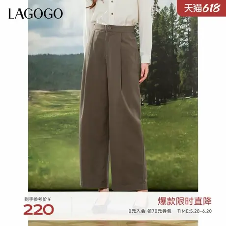 LAGOGO纯色松紧高腰阔腿休闲裤女拉谷谷2025夏季新款宽松直筒长裤商品大图