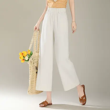 洋气百搭九分阔腿裤女2025夏季薄款透气休闲裤子松紧腰显瘦直筒裤商品大图