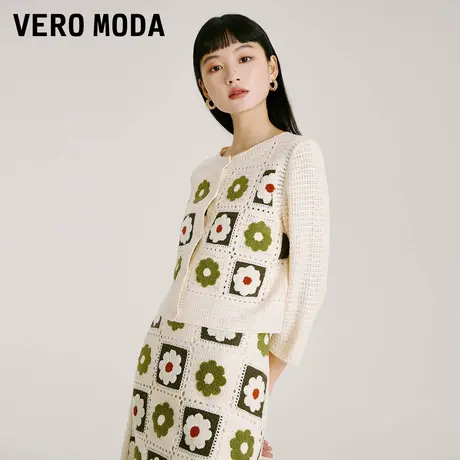 Vero Moda奥莱针织开衫女春秋新款甜美花朵复古度假个性气质上衣图片