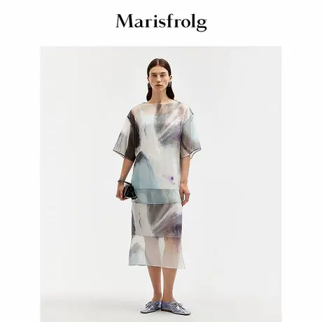 【艺术家灵感】玛丝菲尔夏季时尚气质船领欧姬芙花稿上衣商品大图