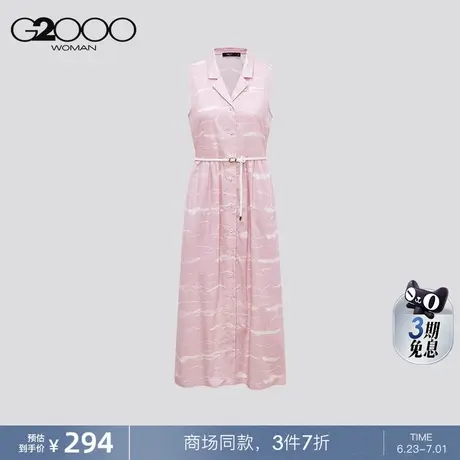 【全棉】G2000女装2025商场同款配腰带宽松舒适无袖印花连衣裙商品大图