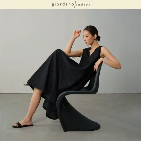 GL2025夏季新款亚麻连衣裙女棉麻船领后幅扭结背心连衣裙02465024商品大图