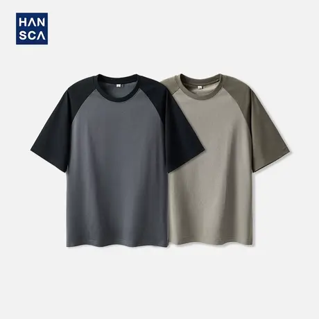 hansca 山系索罗娜凉感插肩袖短袖t恤男2025夏季运动撞色拼接上衣商品大图