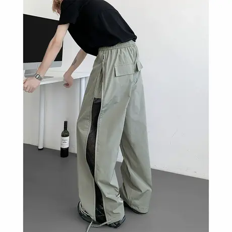 裤子男夏季2025新款侧拉链透气网布休闲裤大码宽松速干裤伞兵长裤商品大图