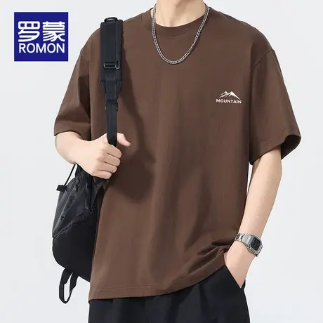 罗蒙男士纯棉短袖T恤夏季薄款2025新款美式潮牌宽松百搭上衣男款图片