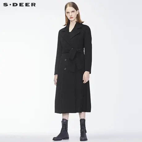 sdeer圣迪奥2018秋冬新款双排扣系带A字廓形双面呢大衣S18481856图片