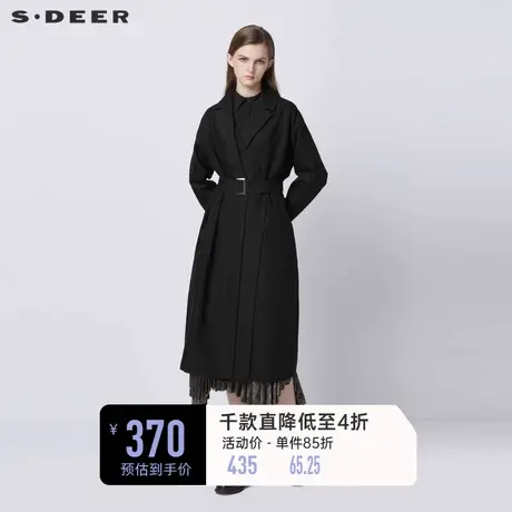 sdeer圣迪奥女装春装通勤西装领拼接收腰长款风衣女S21381811图片