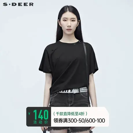 sdeer圣迪奥女装夏装不规则裁剪蝙蝠袖黑色T恤S20280151图片