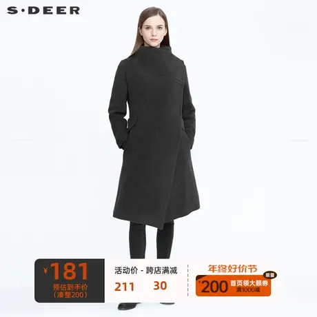 sdeer圣迪奥女装设计感不规则拼接中长款毛呢风衣S20481820图片