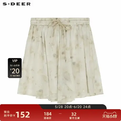 sdeer圣迪奥女装田园风松紧碎褶印花A字短裤S242Z0906图片