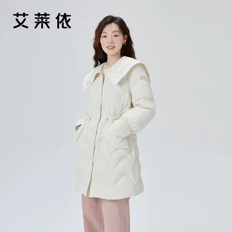 艾莱依奥莱甜美娃娃领羽绒服女收腰显瘦时尚别致袖口中长款外套冬商品大图