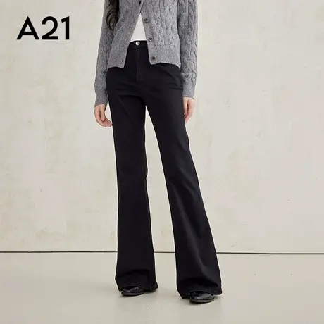 A21简约女装高弹高腰喇叭长牛仔裤修身弹力休闲微喇商品大图