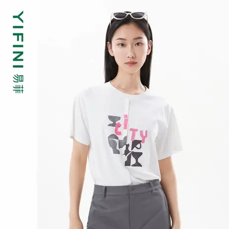 [专柜同款]Yifini/易菲立体分割裁剪印花索罗纳宽松T恤女夏装图片