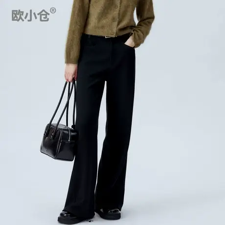 欧小仓舒芙蕾铆钉装饰超模裤秋冬易打理灰色西装裤毛呢窄版阔腿裤图片