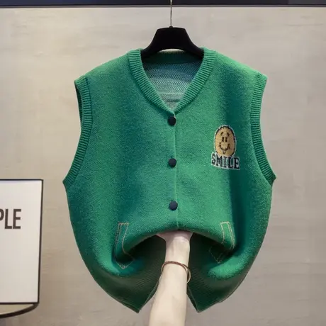 开衫棒球领针织马甲背心女2025春秋新款宽松外穿马夹叠穿毛衣坎肩商品大图