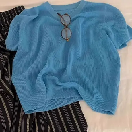 冰丝针织正肩短袖T恤女2025新款夏季罩衫设计感独特漂亮的小上衣商品大图