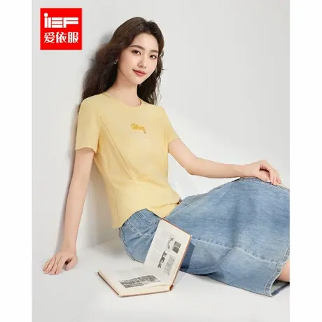 IEF/爱依服短袖上衣2025夏季新款韩版通勤气质小众设计感百搭T恤图片