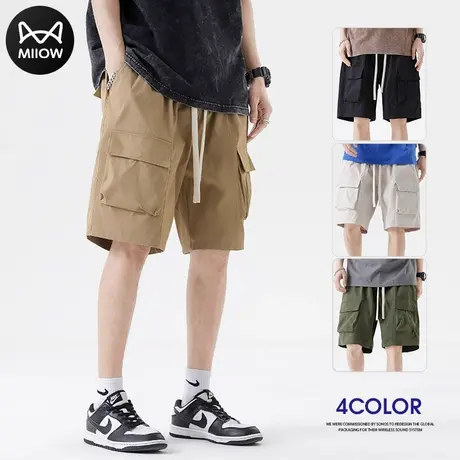 猫人工装短裤男士夏季冰丝宽松韩版潮流休闲外穿运动薄款五分裤子商品大图