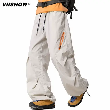 VIISHOW美式褶皱速干工装休闲裤子男2025秋季宽松户外登山冲锋裤图片