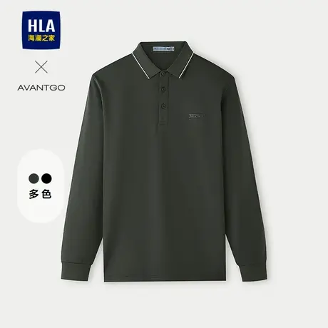 HLA/海澜之家轻商务长袖翻领POLO25秋季新款高周波印花微弹上衣男图片