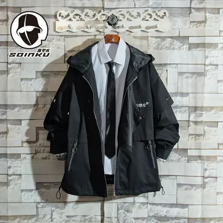 soinku日系潮牌山系机能风冲锋衣外套男士春秋季男款工装连帽夹克图片