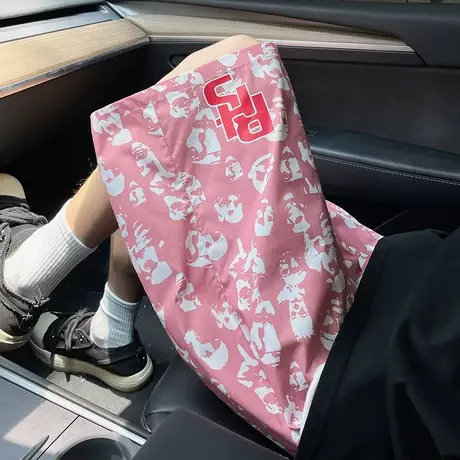 大码冰丝沙花短裤男夏季薄款速干沙滩裤宽松裤子运动休闲五分中裤商品大图