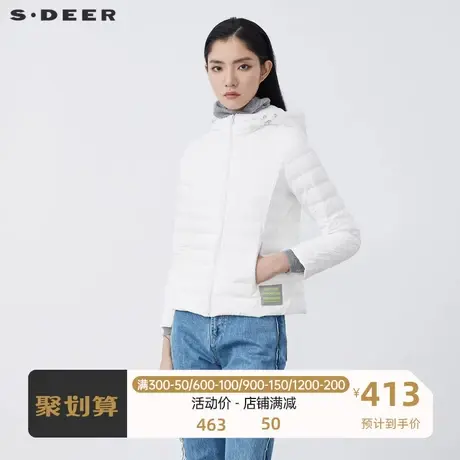 sdeer圣迪奥女装休闲高领连帽撞色字母短款羽绒服S21462401💃商品大图