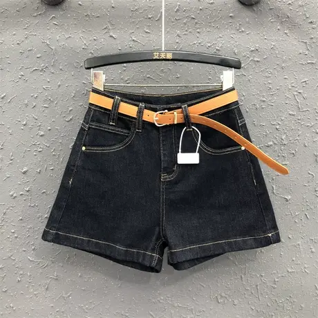 复古深蓝色牛仔短裤女夏季新款欧货高腰百搭时尚a字辣妹阔腿热裤图片