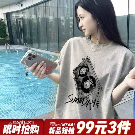 美式街头风设计感宽松显瘦灰色短袖女t恤2025新款小众潮牌上衣夏商品大图