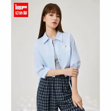 IEF/爱依服上衣2025春夏新款韩版时尚通勤气质短款百搭八分袖衬衫图片