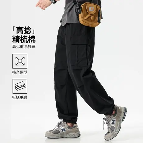 hansca多口袋工装裤男士夏季薄款纯棉休闲裤2025伞兵裤束脚长裤子图片