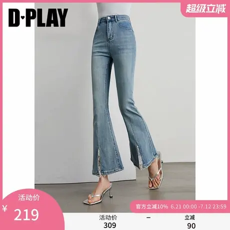 DPLAY2025年夏季新款蓝色牛仔裤女拼接蕾丝花边长款喇叭裤子长裤商品大图