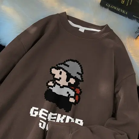 350g重磅卫衣男秋冬款宽松潮流潮牌无帽衫长袖t恤圆领套头上衣服图片