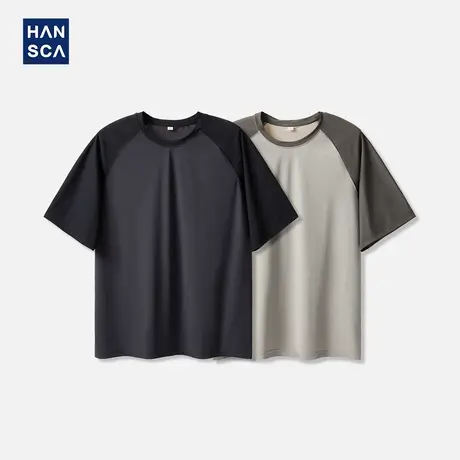 hansca 凉感速干插肩袖t恤男士2025夏季撞色拼接户外短袖冰丝体恤图片