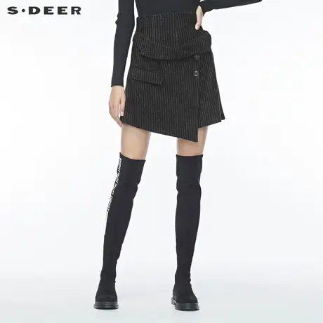 sdeer圣迪奥女撞色条纹不规则拼接高腰热裤短裤S19480904图片