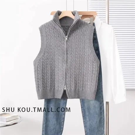 拉链针织马甲女高领设计感麻花内搭马夹背心上衣潮商品大图