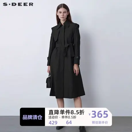 sdeer圣迪奥女装翻领拼接收腰A字长款风衣S22161807图片