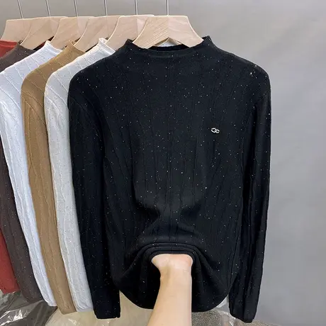 亮片半高领毛衣女肌理打底衫2025春秋套头外穿针织衫洋气内搭上衣商品大图