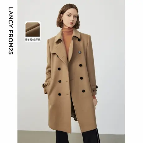 朗姿纯羊毛法式复古气质风衣式大衣设计感新款冬季中长款毛呢外套商品大图