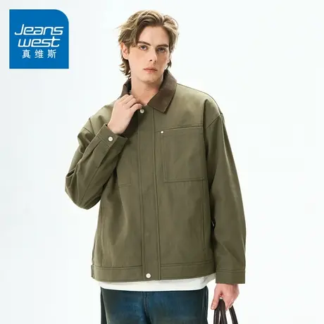 N5真维斯外套男2025秋季新款美式潮牌撞色翻领男士春秋装休闲夹克图片