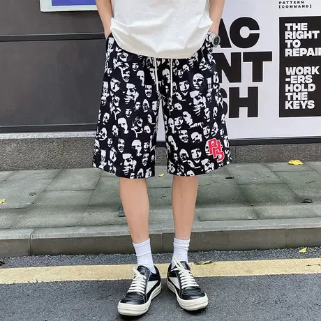 速干花短裤男夏季新款居家休闲宽松运动裤潮牌美式港风沙滩五分裤商品大图