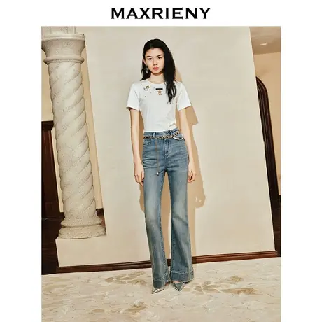 【东方玉兰-商场同款】MAXRIENY精致休闲链条装饰高腰喇叭裤2024商品大图