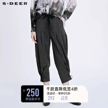 sdeer圣迪奥秋装抽绳松紧拼接格纹通勤长裤S22160813🕠商品大图