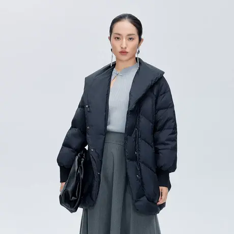 艾莱依奥莱冬季中长款气质翻领羽绒服百搭宽松保暖外套女2024清仓商品大图