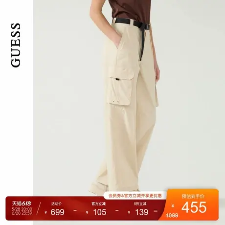 GUESS25年新款春季女士纯色简约口袋工装休闲长裤-Q5PA77W55R0商品大图